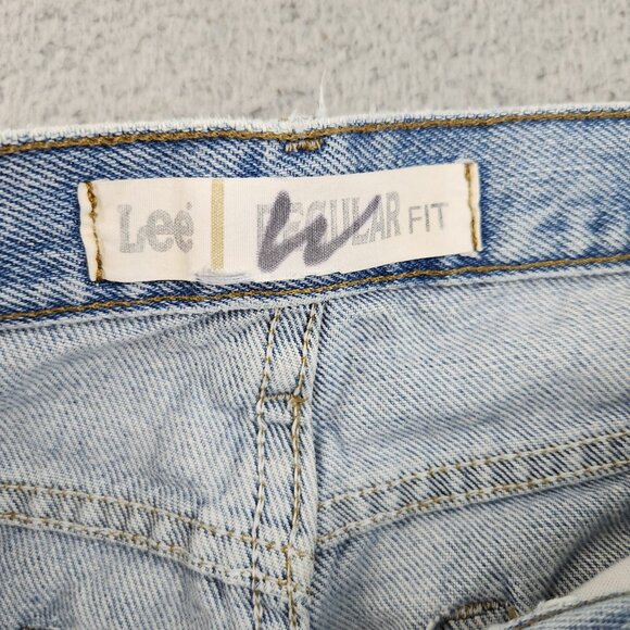 Men's 34x32 Regular Fit Blue Jeans Lee Light Wash Distressed Y2K Workwear Pants - Picture 11 of 13